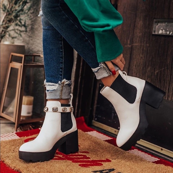 Removable Jeweled Ankle Strap White Chelsea Boot - Picture 5 of 13